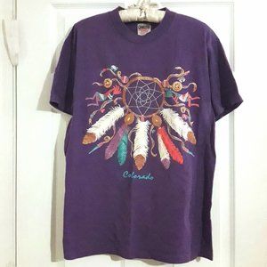 Vintage Tshirt Graphic T Dream Catcher Cotton Festival Feathers Shimmer Top M